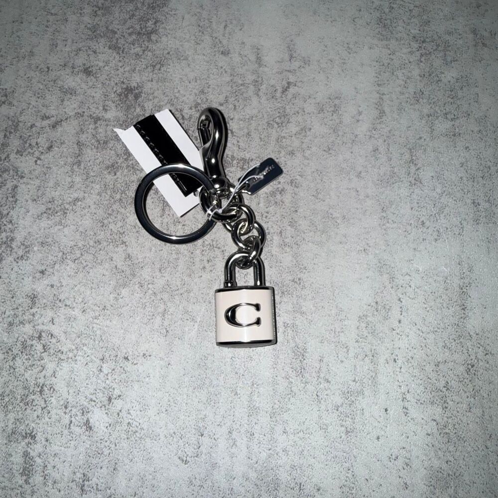 Coach white leather padlock keyring